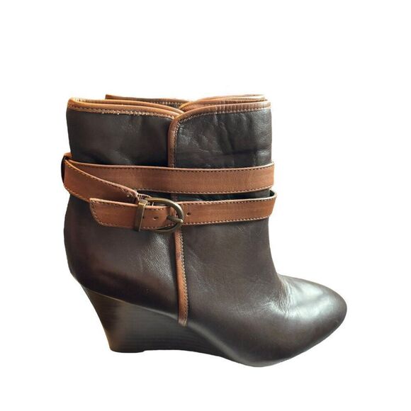 Banana Republic Women's Brown Leather Wedge Ankle Boots Size 8 - Picture 1 of 11